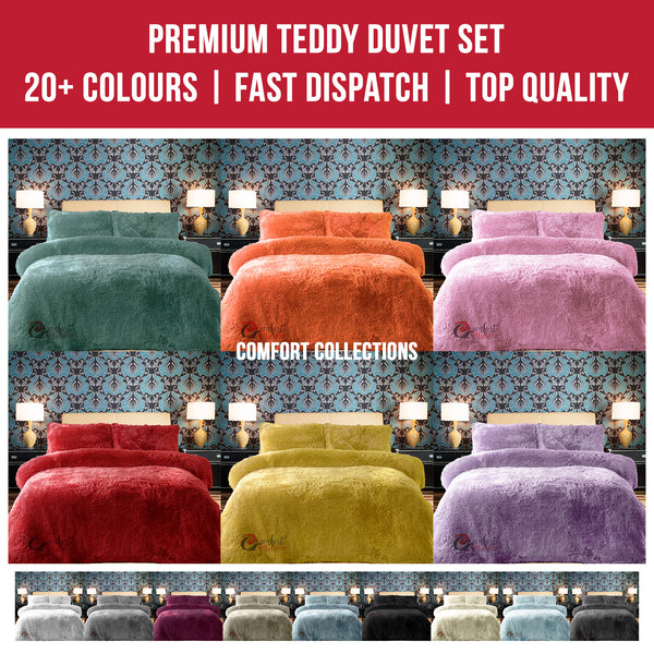 Teddy Bear Fleece Duvet Cover Quilt Soft Cosy Warm Bedding Set with Pillowcases