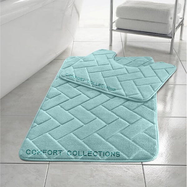 Memory Foam Block Bath Mat Set 2PCS Non Slip Pedestal Toilet Bathroom Rug Set