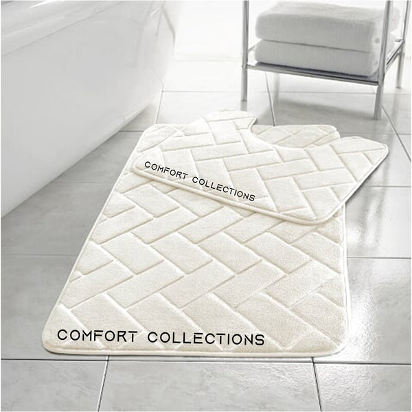 Memory Foam Block Bath Mat Set 2PCS Non Slip Pedestal Toilet Bathroom Rug Set