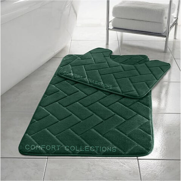 Memory Foam Block Bath Mat Set 2PCS Non Slip Pedestal Toilet Bathroom Rug Set