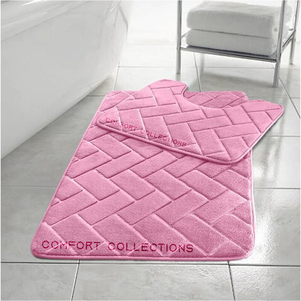 Memory Foam Block Bath Mat Set 2PCS Non Slip Pedestal Toilet Bathroom Rug Set