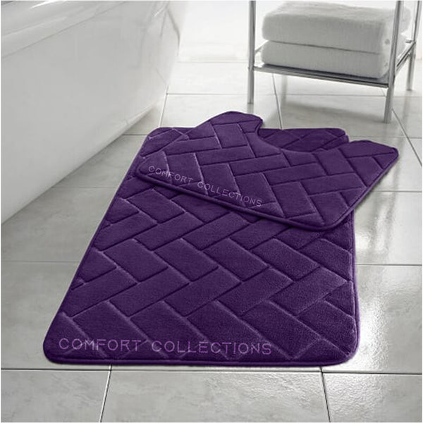 Memory Foam Block Bath Mat Set 2PCS Non Slip Pedestal Toilet Bathroom Rug Set