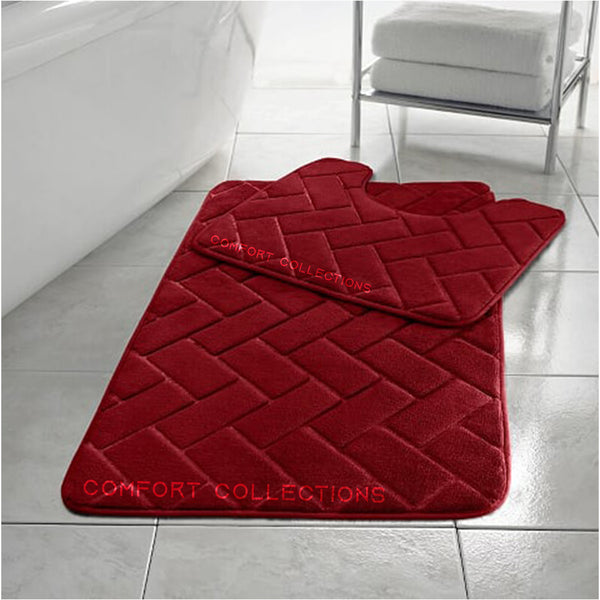 Memory Foam Block Bath Mat Set 2PCS Non Slip Pedestal Toilet Bathroom Rug Set