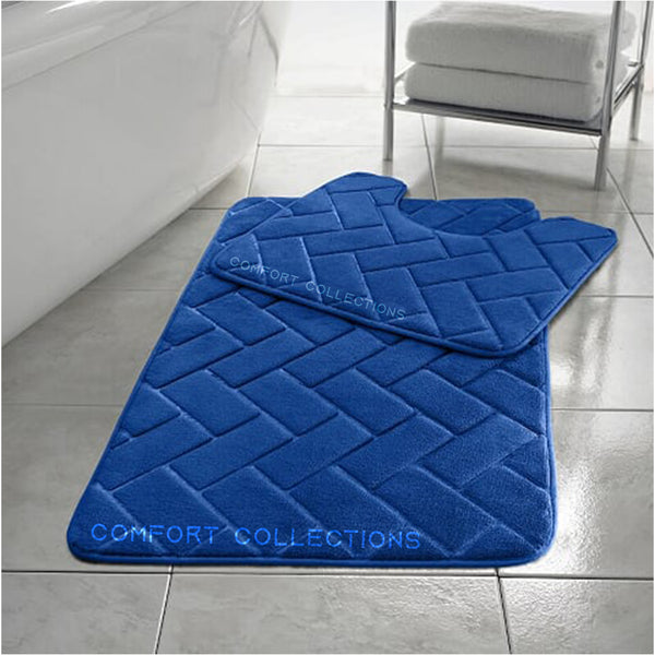 Memory Foam Block Bath Mat Set 2PCS Non Slip Pedestal Toilet Bathroom Rug Set