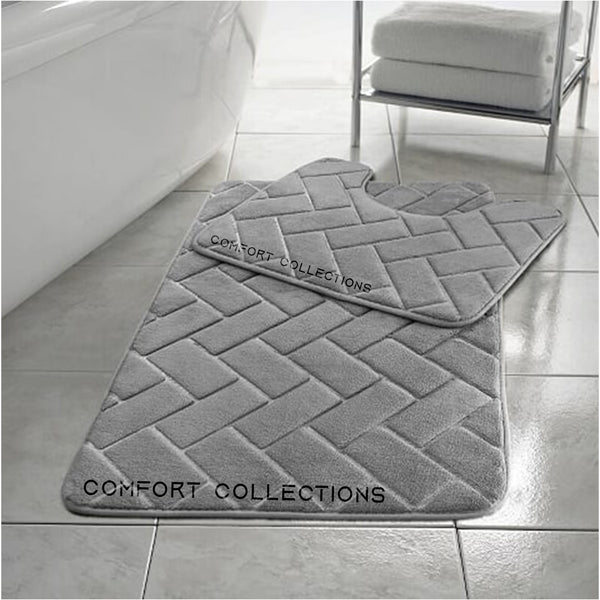 Memory Foam Block Bath Mat Set 2PCS Non Slip Pedestal Toilet Bathroom Rug Set