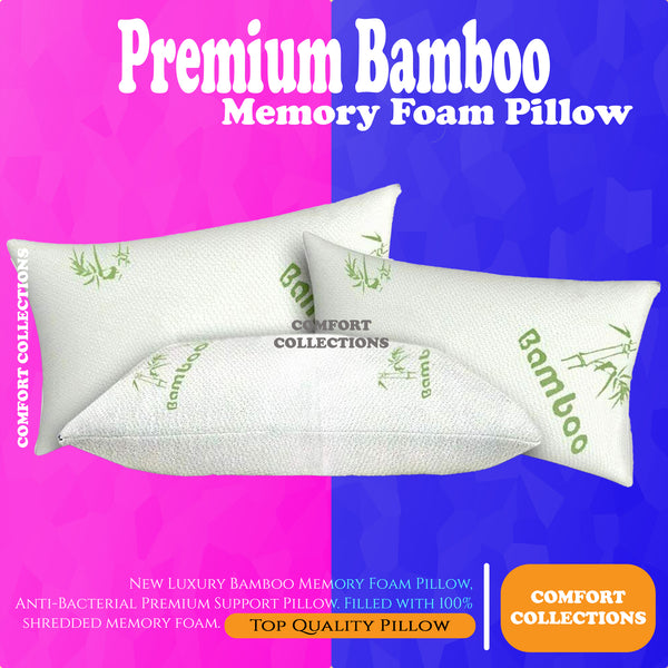 New Luxury Bamboo Memory Foam Pillow, Anti-Bacterial Premium Support Pillow