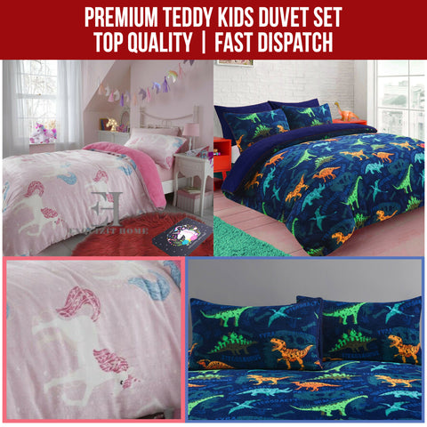 Teddy Fleece Kids Duvet Cover Set Boys Girls Bedding Quilt Set with Pillowcase Single Double