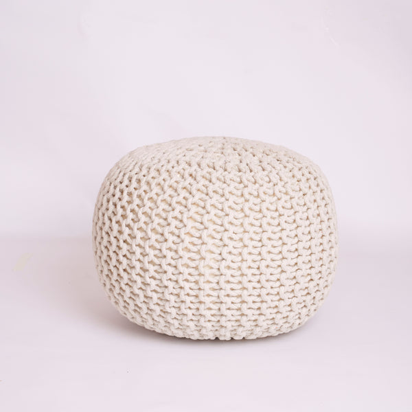 Knitted Cotton Moroccan Pouffe Footstool Round Cushion Seat 50cm