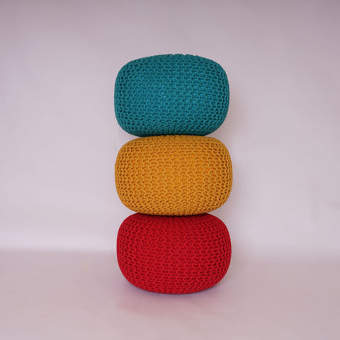Knitted Cotton Moroccan Pouffe Footstool Round Cushion Seat 50cm