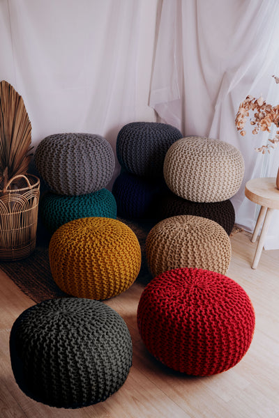 Knitted Cotton Moroccan Pouffe Footstool Round Cushion Seat 50cm