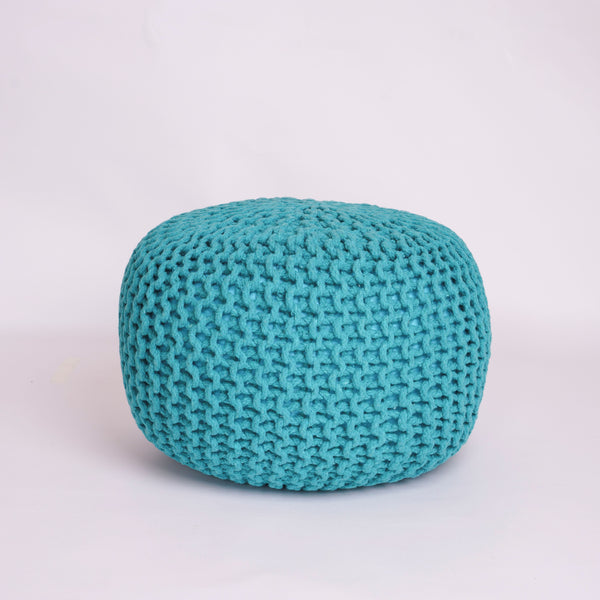 Knitted Cotton Moroccan Pouffe Footstool Round Cushion Seat 50cm