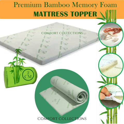 Bamboo 2cm Topper Quality Cosy Bed Mattress Ultra-Soft Memory Foam Pillow