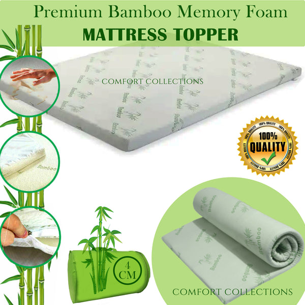 4CM Bamboo Memory Foam Mattress Topper Orthopedic Thick Zipped Cover