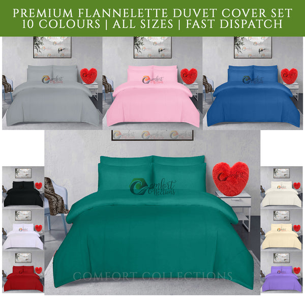 100% Brushed Cotton Flannelette Duvet Quilt Cover Set Pillowcase Thermal Bedding