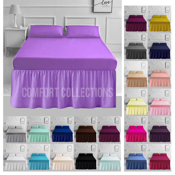 100% Poly Cotton Plain Dyed Sheet 16" Frilled Base Valance Sheet OR Pillowcases