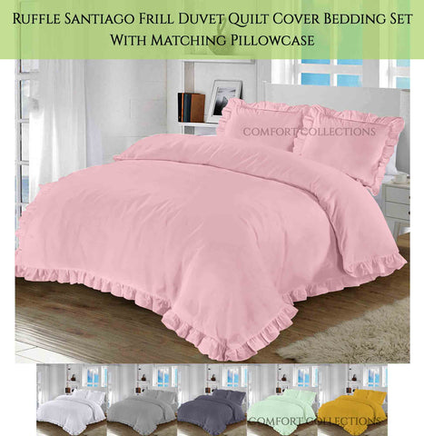 Ruffle Santiago Frill Duvet Quilt Cover Bedding Set With Matching Pillowcase