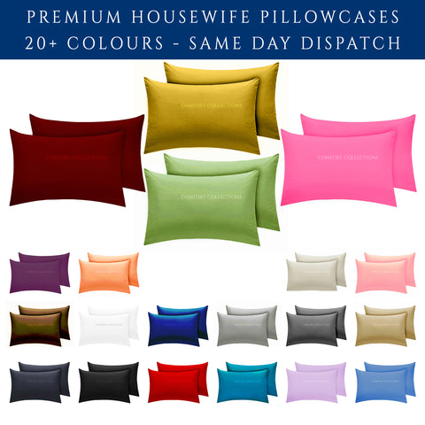 PILLOWCASE LUXURY CASE POLYCOTTON HOUSEWIFE PAIR PLAIN DYED BEDROOM PILLOW COVER