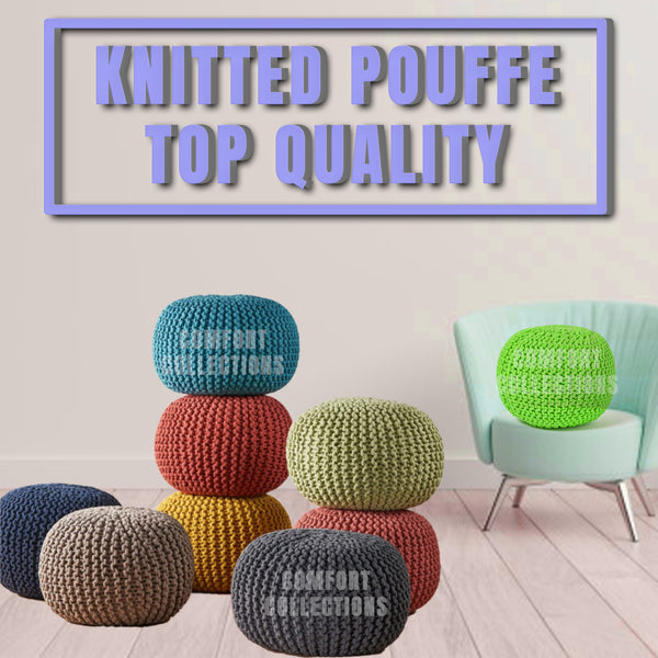 ROUND KNITTED POUFFE LARGE CHUNKY FOOT STOOLS CUSHION SEAT MOROCCON 100% COTTON