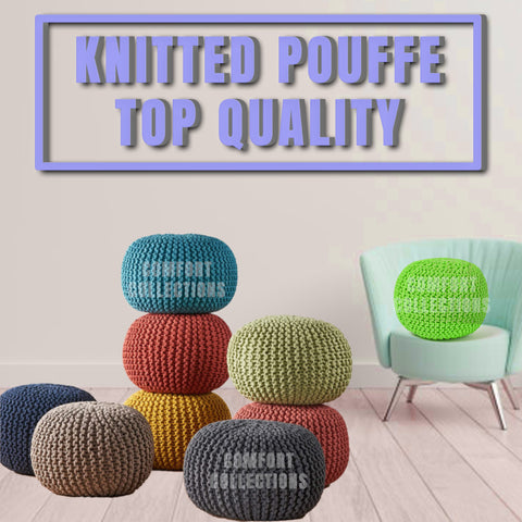 ROUND KNITTED POUFFE LARGE CHUNKY FOOT STOOLS CUSHION SEAT MOROCCON 100% COTTON