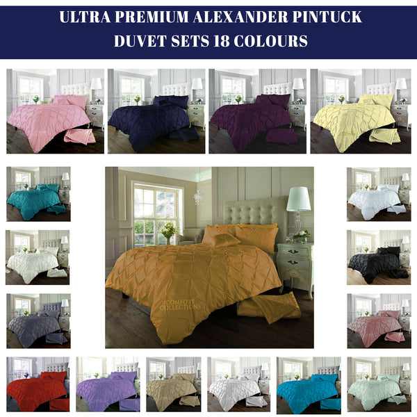 Pintuck Pleated Duvet Cover with Pillowcase Bedding Set Single Double King Size