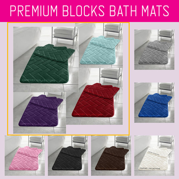 Memory Foam Block Bath Mat Set 2PCS Non Slip Pedestal Toilet Bathroom Rug Set