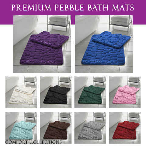 PEBBLES BATH MAT PEDESTAL MEMORY FOAM SET NON SLIP SOFT TOILET BATHROOM RUGS 2PC