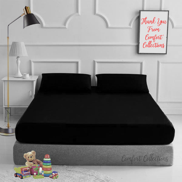Plain Dyed Poly Cotton Fitted Bed Sheet + Matching FREE 2 X PILLOW CASE Percale