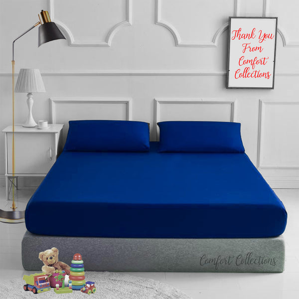Plain Dyed Poly Cotton Fitted Bed Sheet + Matching FREE 2 X PILLOW CASE Percale