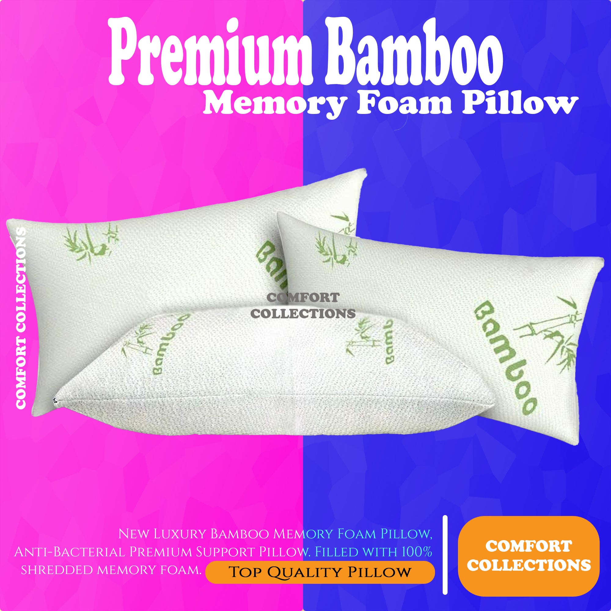 Luxury Bamboo Memory Foam Pillow, Anti-Bacterial Premium Support Pillow