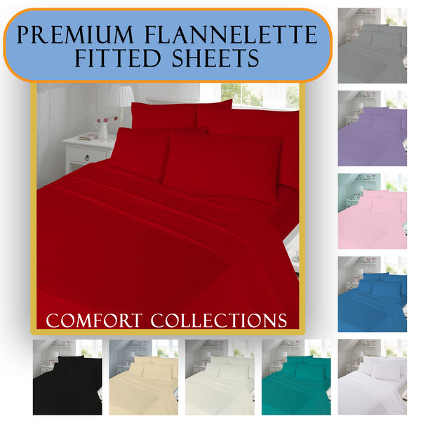 Flannelette Fitted Bed Sheet Cotton Thermal Soft With FREE MATCHING PILLOW CASE