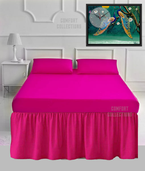 100% Poly Cotton Plain Dyed Sheet 16" Frilled Base Valance Sheet OR Pillowcases