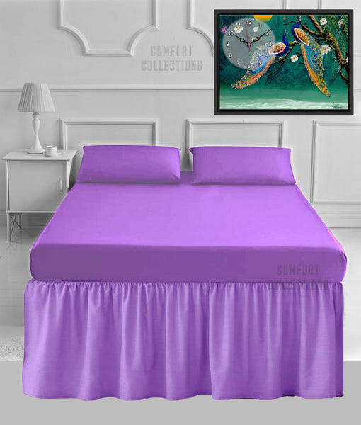 100% Poly Cotton Plain Dyed Sheet 16" Frilled Base Valance Sheet OR Pillowcases