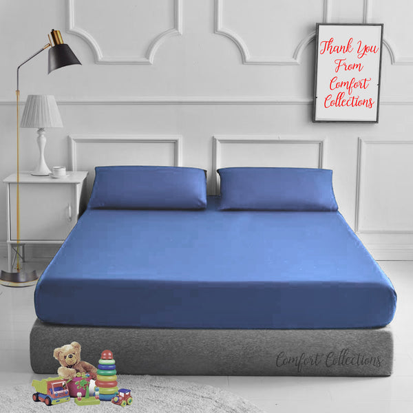 Plain Dyed Poly Cotton Fitted Bed Sheet + Matching FREE 2 X PILLOW CASE Percale