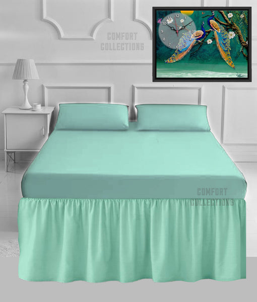 100% Poly Cotton Plain Dyed Sheet 16" Frilled Base Valance Sheet OR Pillowcases