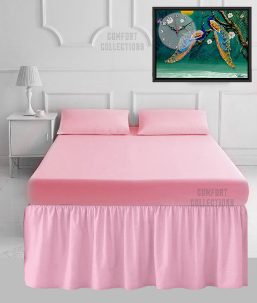 100% Poly Cotton Plain Dyed Sheet 16" Frilled Base Valance Sheet OR Pillowcases