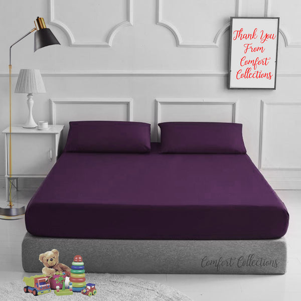 Plain Dyed Poly Cotton Fitted Bed Sheet + Matching FREE 2 X PILLOW CASE Percale