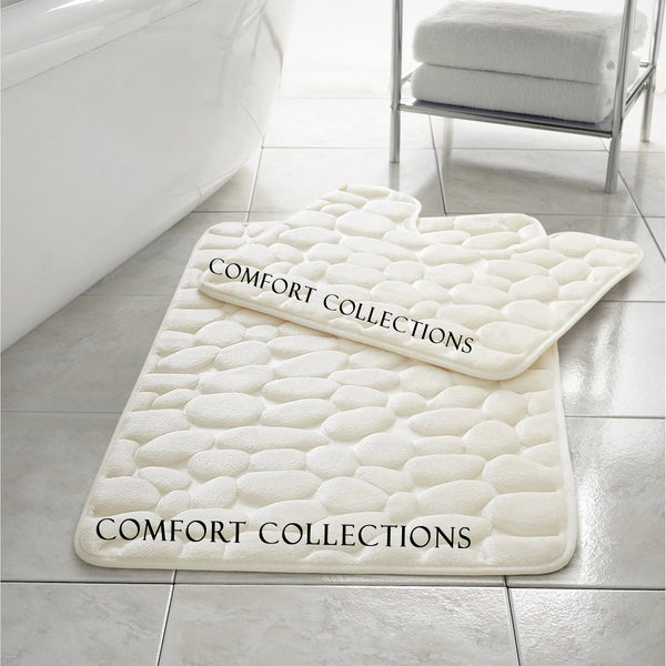PEBBLES BATH MAT PEDESTAL MEMORY FOAM SET NON SLIP SOFT TOILET BATHROOM RUGS 2PC