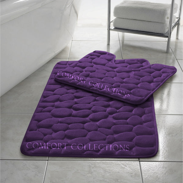 PEBBLES BATH MAT PEDESTAL MEMORY FOAM SET NON SLIP SOFT TOILET BATHROOM RUGS 2PC