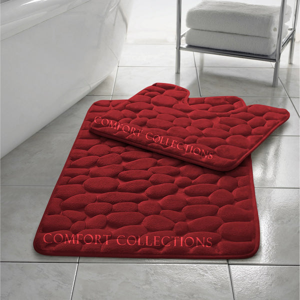 PEBBLES BATH MAT PEDESTAL MEMORY FOAM SET NON SLIP SOFT TOILET BATHROOM RUGS 2PC