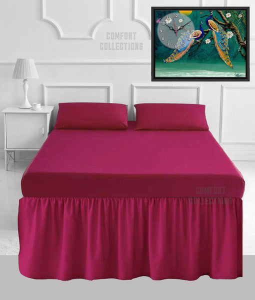 100% Poly Cotton Plain Dyed Sheet 16" Frilled Base Valance Sheet OR Pillowcases