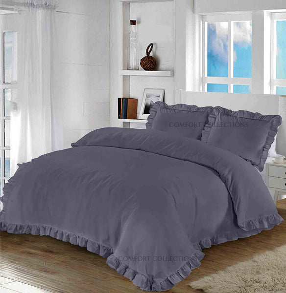 Ruffle Santiago Frill Duvet Quilt Cover Bedding Set With Matching Pillowcase