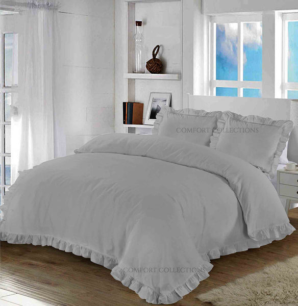 Ruffle Santiago Frill Duvet Quilt Cover Bedding Set With Matching Pillowcase