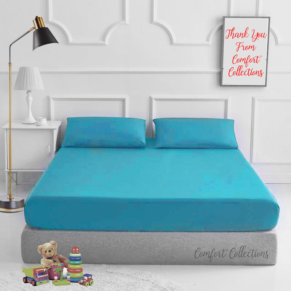 Plain Dyed Poly Cotton Fitted Bed Sheet + Matching FREE 2 X PILLOW CASE Percale