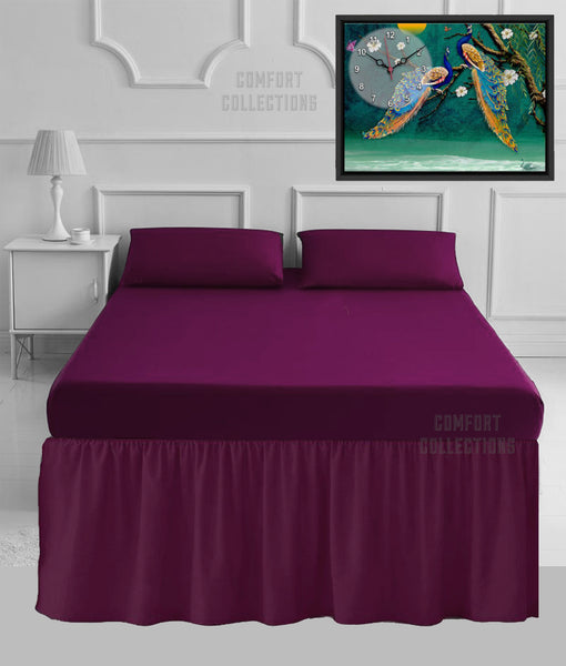 100% Poly Cotton Plain Dyed Sheet 16" Frilled Base Valance Sheet OR Pillowcases