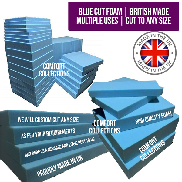 BLUE HIGH DENSITY UPHOLSTERY FOAM SEAT PAD REPLACEMENT CUSHIONS	DEPTH : 6 INCH