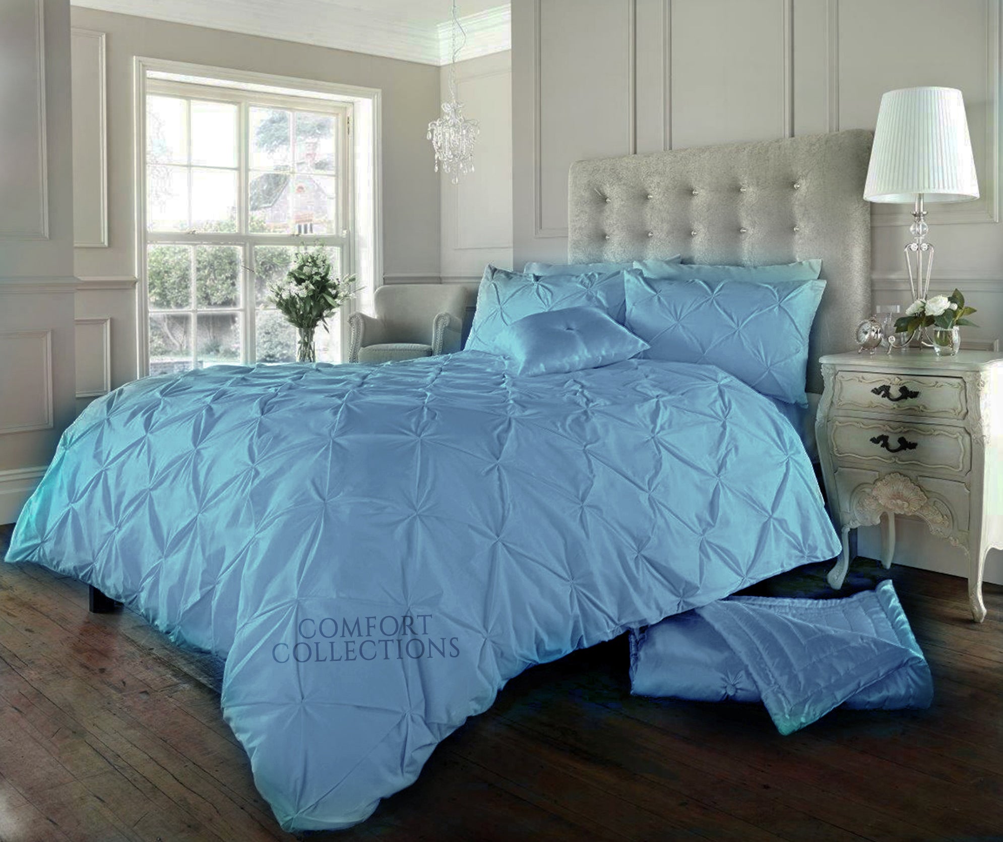 Pintuck Pleated Duvet Cover with Pillowcase Bedding Set Single Double King Size