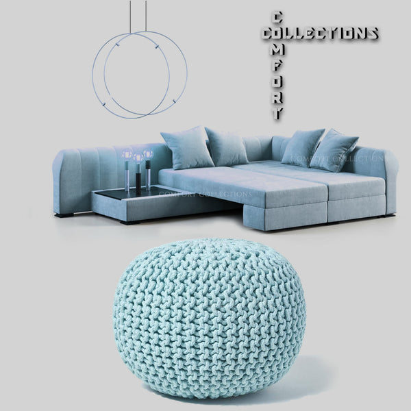 ROUND KNITTED POUFFE LARGE CHUNKY FOOT STOOLS CUSHION SEAT MOROCCON 100% COTTON