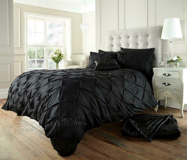 Pintuck Pleated Duvet Cover with Pillowcase Bedding Set Single Double King Size