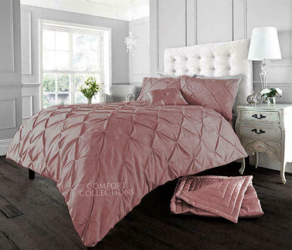 Pintuck Pleated Duvet Cover with Pillowcase Bedding Set Single Double King Size