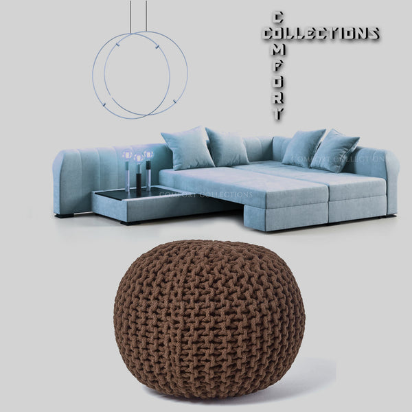 ROUND KNITTED POUFFE LARGE CHUNKY FOOT STOOLS CUSHION SEAT MOROCCON 100% COTTON